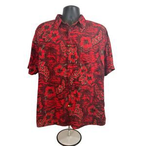 Squish Red Floral Mens Hawaiian Shirt, Large